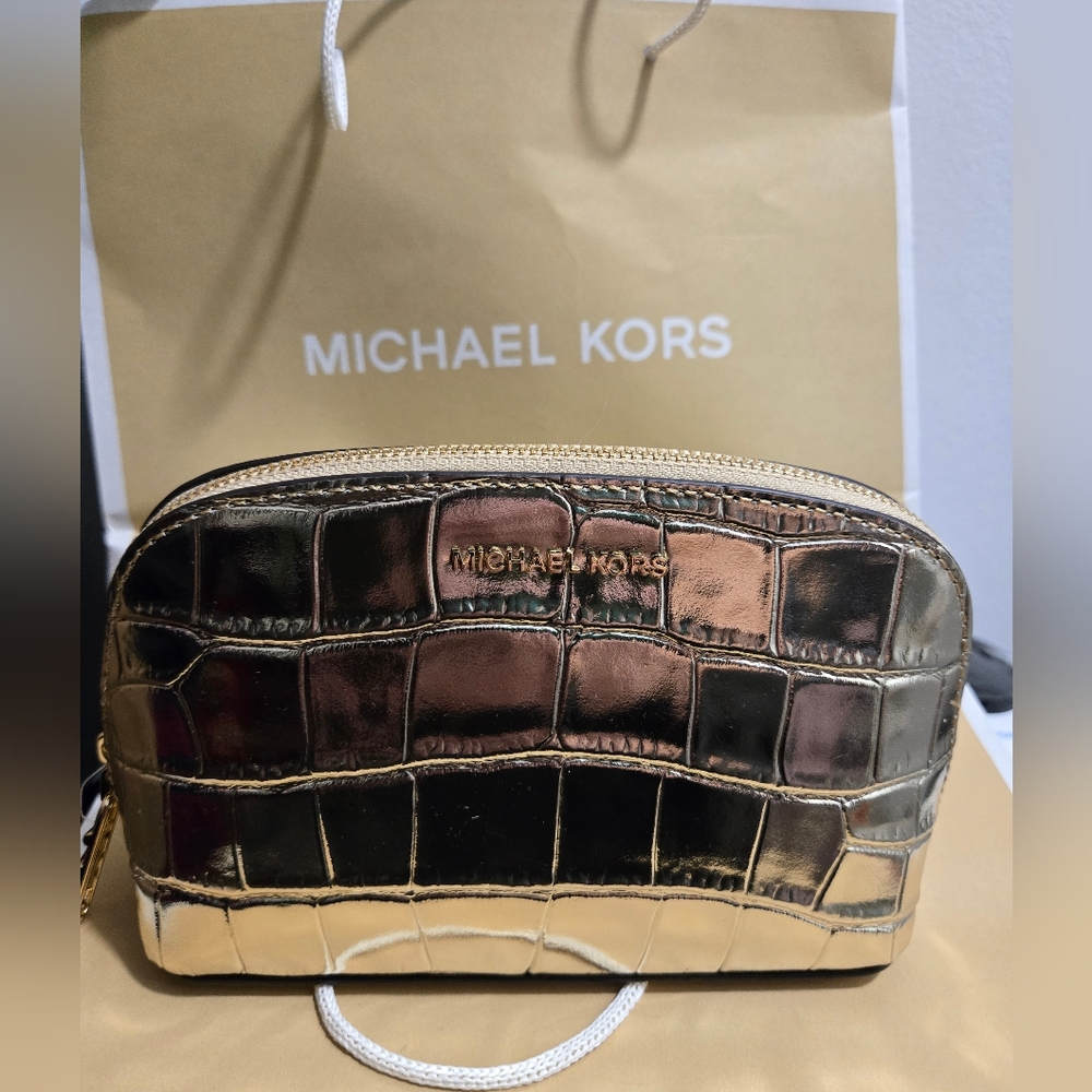 Michael Kors Metalic Gold Cosmetic Bag NWT